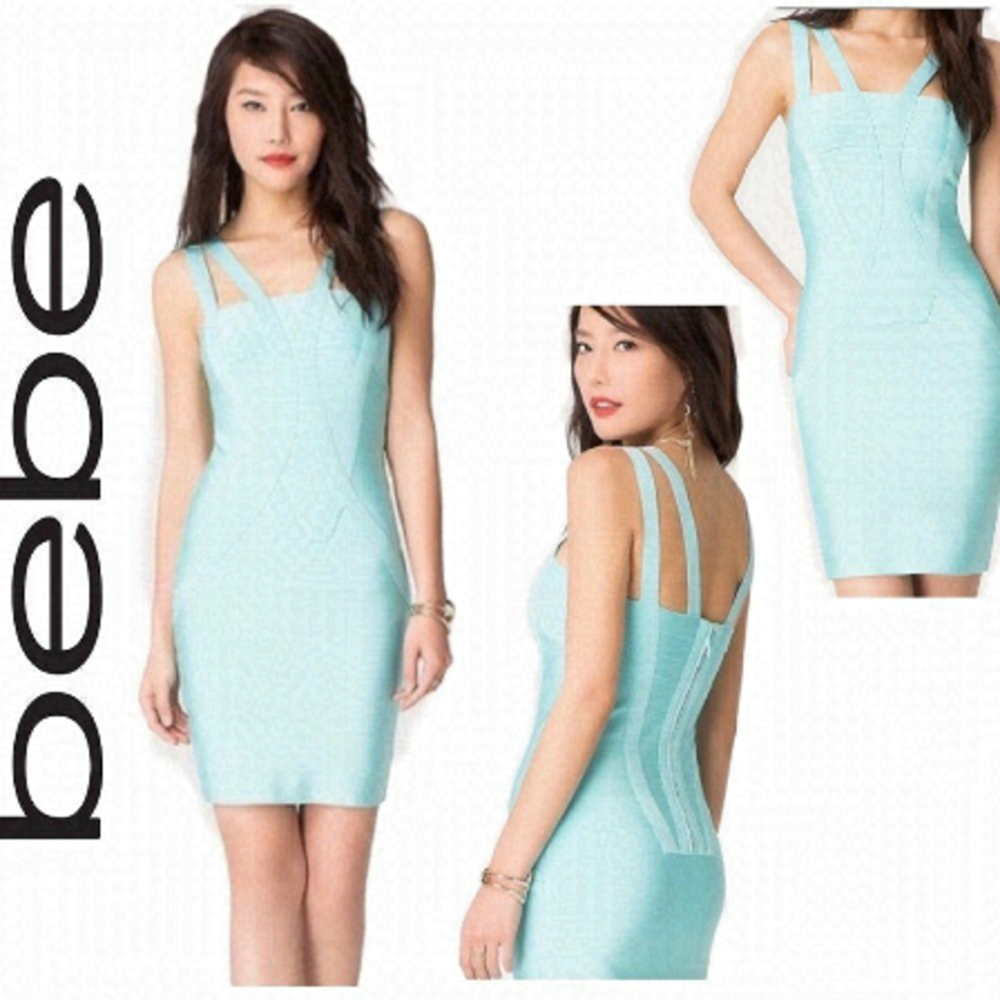 Bebe Ice Blue Bandage mini bodycon Dress Sz XS